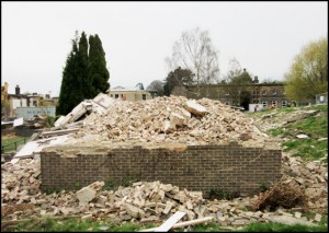Rubble of the demolished Haigh Hostel