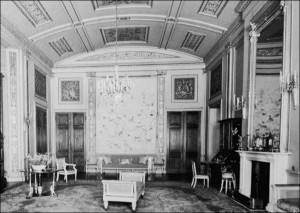 Music Room during the period when the mansion was owned by the Allendale family. After Bretton Hall was opened as a college for the Arts, this room was often used for performances. (Image from the Bretton Book.)