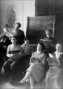 1957 Bretton choir in the college's first Music Room. (Image provided by Tony Crimlisk.)